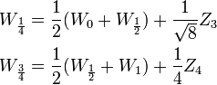 \begin{align}
W_{\frac{1}{4}}&amp;amp;amp;=\frac{1}{2}(W_0+W_{\frac{1}{2}})+\frac{1}{\sqrt{8}}Z_3 \\
W_{\frac{3}{4}}&amp;amp;amp;=\frac{1}{2}(W_{\frac{1}{2}}+W_1)+\frac{1}{4}Z_4
\end{align}