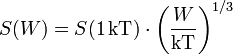 S(W)=S(1\,\mathrm{kT})\cdot\left({W\over\mathrm{kT}}\right)^{1/3}