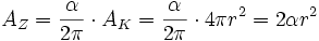 A_Z=\frac{\alpha}{2\pi}\cdot A_K=\frac{\alpha}{2\pi}\cdot 4\pi r^2=2\alpha r^2