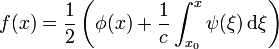 f(x)=\frac{1}{2}\left(\phi(x)+\frac{1}{c}\int_{x_0}^x \psi(\xi)\,\mathrm{d}\xi\right)