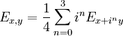 E_{x,y}=\frac{1}{4}\sum_{n=0}^3i^n E_{x+i^ny}