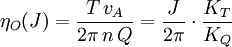 \eta_O(J) = \frac{T\, v_A}{2 \pi\, n\, Q}=\frac{J}{2 \pi} \cdot \frac{K_T}{K_Q}