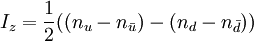 I_z = \frac{1}{2}((n_u - n_{\bar u}) - (n_d - n_{\bar d}))
