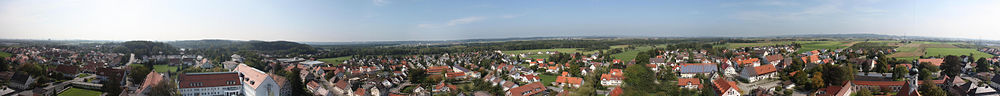 Panoramaübersicht über Buxheim vom Turm der Pfarrkirche aus fotografiert