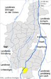 Lage der Gemeinde Hiltenfingen im Landkreis Augsburg