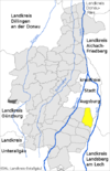 Lage der Stadt Königsbrunn im Landkreis Augsburg