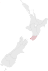 Neuseelandkarte, Position von Wellington hervorgehoben