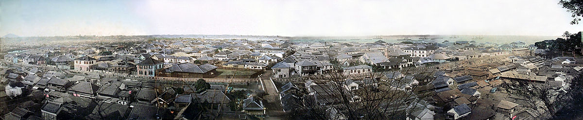 Yokohama in den 1880ern, Panorama bestehend aus vier Platten, die 2010 nachträglich zusammengesetzt wurden