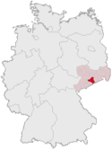 Deutschlandkarte, Position des Landkreises Freiberg hervorgehoben