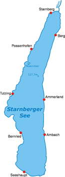 Der Starnberger See mit anliegenden Ortschaften