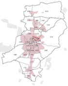 Karte von Darmstadt, Lage des Martinsviertel hervorgehoben