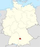 Deutschlandkarte, Position des Landkreises Dillingen an der Donau hervorgehoben