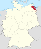 Deutschlandkarte, Position des Landkreises Vorpommern-Greifswald hervorgehoben