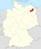 Deutschlandkarte, Position des Landkreises Mecklenburg-Strelitz hervorgehoben