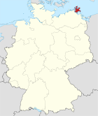 Deutschlandkarte, Position des Landkreises Rügen hervorgehoben