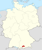 Deutschlandkarte, Position des Landkreises Weilheim-Schongau hervorgehoben
