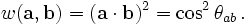 w(\mathbf a, \mathbf b)=(\mathbf a\cdot\mathbf b)^ 2 = \cos^ 2 \theta_{ab}\,.
