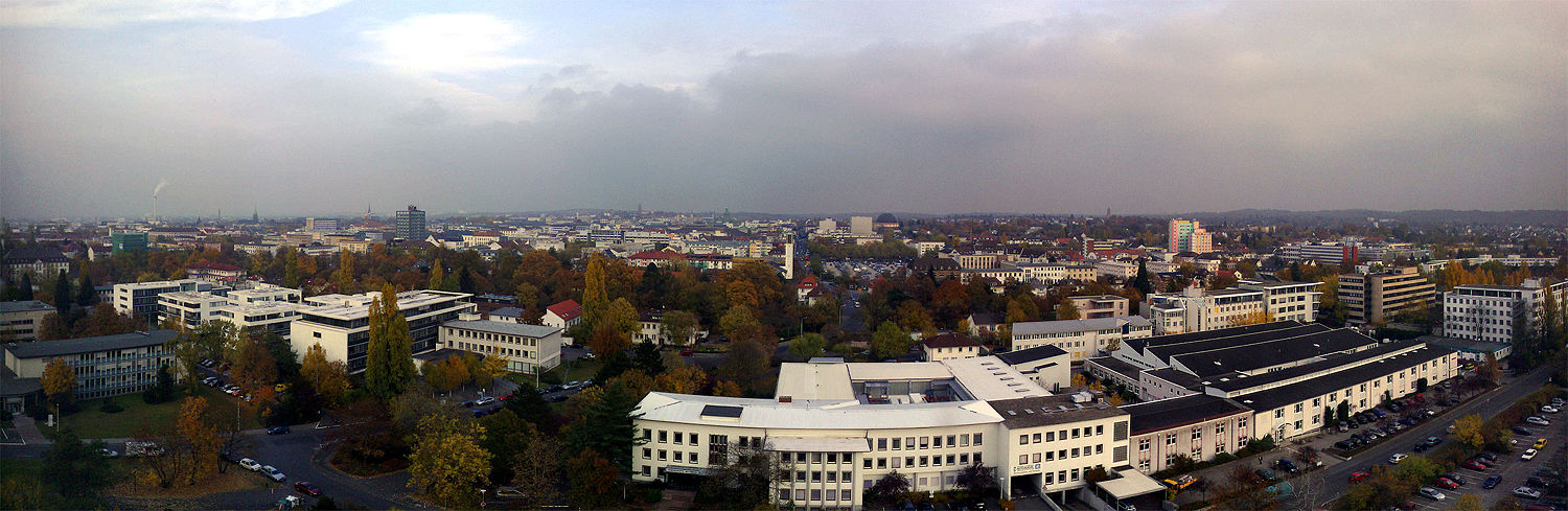 Panoramaansicht vom Turm der Hochschule Darmstadt in Richtung Osten.