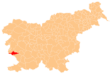 Karte von Slowenien, Position von Komen hervorgehoben