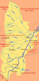 Verlauf der Loswa (Лозьва) im nördlichen Einzugsgebiet der Tobol