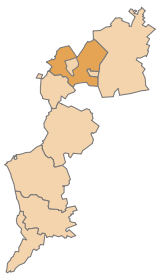 Lage des Bezirks Eisenstadt-Umgebung im Bundesland Burgenland (anklickbare Karte)
