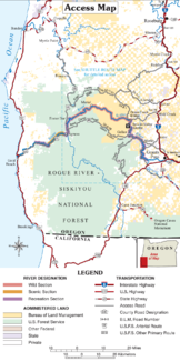 Karte des Rogue Rivers zwischen Grants Pass und Gold Beach