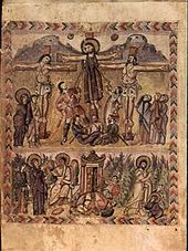 Darstellung der Kreuzigung Christi im Rabbula-Evangeliar