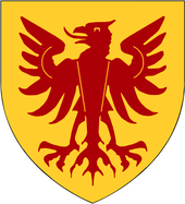 Wappen der Zähringer, moderne Darstellung auf einer Wegmarkierung zur Burg Zähringen