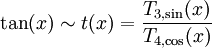  \tan(x)\sim t(x)=\frac{T_{3,\sin}(x)}{T_{4,\cos}(x)}