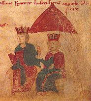 Heinrich VI. und Konstanze von Sizilien (aus Liber ad honorem Augusti des Petrus de Ebulo, 1196)