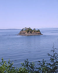 Blick auf Freeman Island vom Westufer von Orcas Island