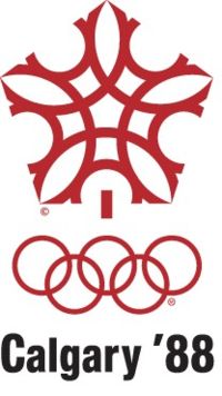 Logo der Olympischen Winterspiele 1988 mit den Olympischen Ringen