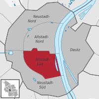 Lage des Stadtteils Altstadt-Süd im Stadtbezirk Köln-Innenstadt