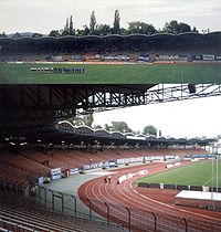 Das Linzer Stadion 1993 (oben) und 2002 (unten)