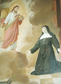 Jesus erscheint der heiligen Margareta Maria Alacoque, Gemälde des Seitenaltars der Spitalkirche in Eferding, Oberösterreich