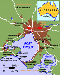 Karte der Port-Phillip-Bucht mit Torquay und Melbourne