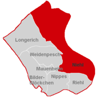 Lage des Stadtteils Niehl im Stadtbezirk Köln-Nippes