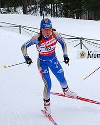 Sofia Domeij während der Biathlon-WM 2008 in Östersund.