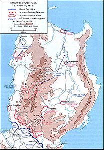 Militärkarte mit den Gebirgszügen im Nordteil der Insel Luzón