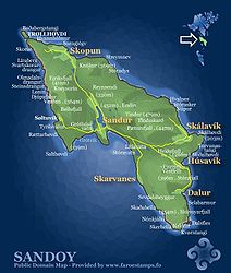 Karte der Insel Sandoy (isoliert betrachtet)
