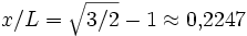 x/L=\sqrt{3/2}-1 \approx 0{,}2247