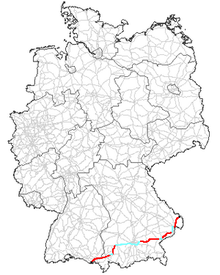 rot = Bundesstraße und hellblau = Autobahn