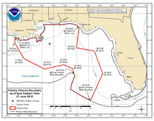 21. Juni 2010: NOAA-Karte der für Fischerei gesperrten Gewässer im Golf von Mexiko