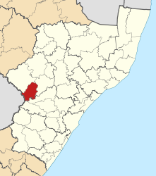 Map of KwaZulu-Natal with Imbabazane highlighted (2011).svg