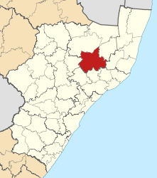 Map of KwaZulu-Natal with Ulundi highlighted (2011).svg