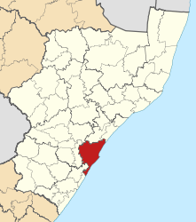Map of KwaZulu-Natal with eThekwini highlighted (2011).svg