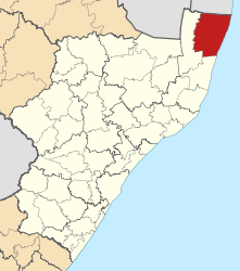 Map of KwaZulu-Natal with uMhlabuyalingana highlighted (2011).svg