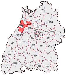 Lage des Bundestagswahlkreises Karlsruhe-Land in Baden-Württemberg