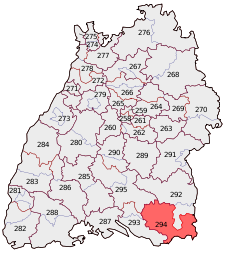 Lage des Bundestagswahlkreises Ravensburg in Baden-Württemberg