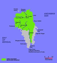 Topographische Karte (engl.), grün ist das Biosphärenreservat dargestellt.